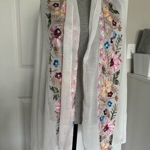 Floral Embroidered Sheer Scarf